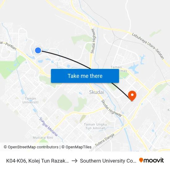 K04-K06, Kolej Tun Razak, Utm to Southern University College map