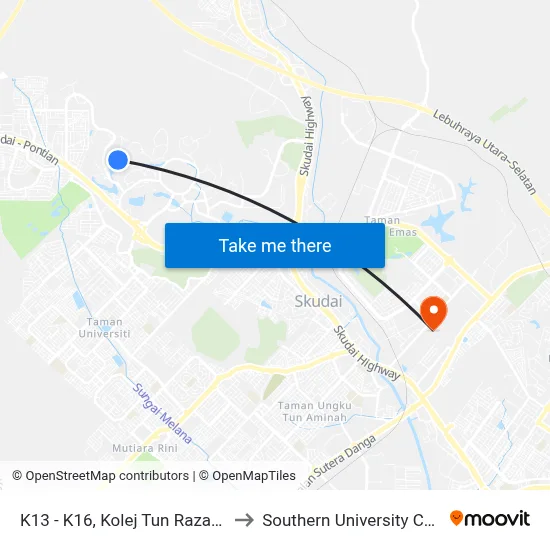 K13 - K16, Kolej Tun Razak, Utm to Southern University College map