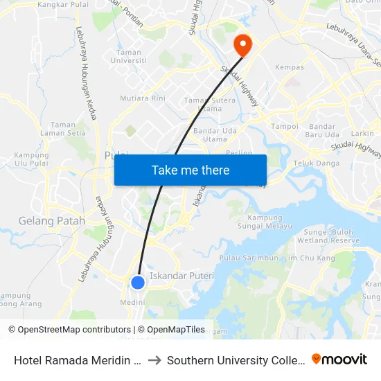 Hotel Ramada Meridin Jb to Southern University College map