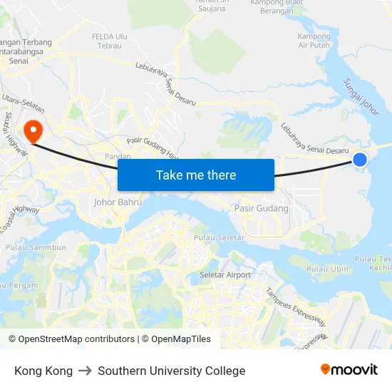 Kong Kong to Southern University College map
