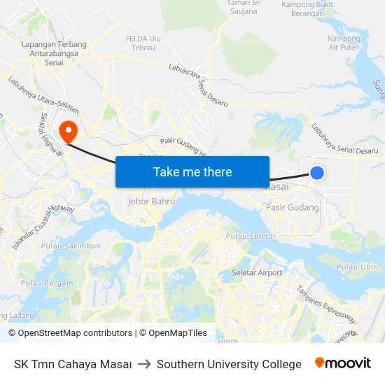 SK Tmn Cahaya Masaı to Southern University College map