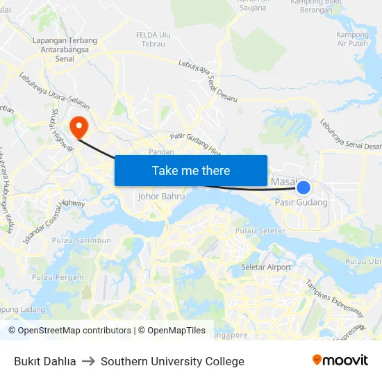 Bukıt Dahlıa to Southern University College map