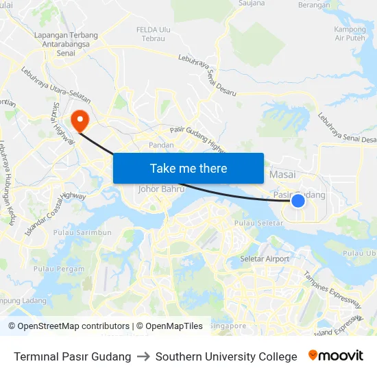 Termınal Pasır Gudang to Southern University College map