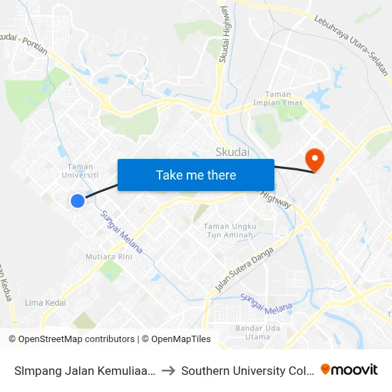 Slmpang Jalan Kemuliaan 30 to Southern University College map