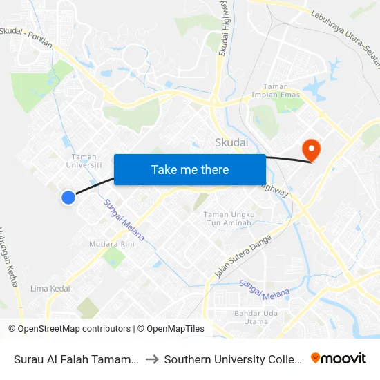 Surau Al Falah Tamam U to Southern University College map