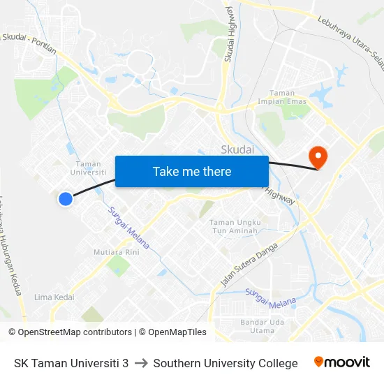 SK Taman Universiti 3 to Southern University College map