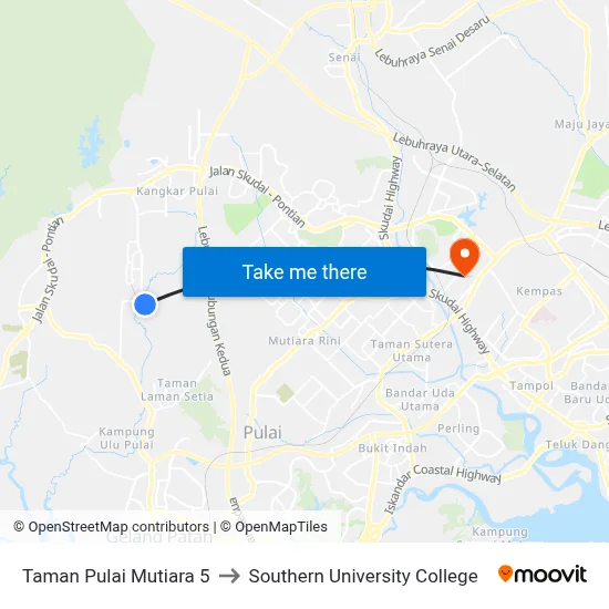 Taman Pulai Mutiara 5 to Southern University College map