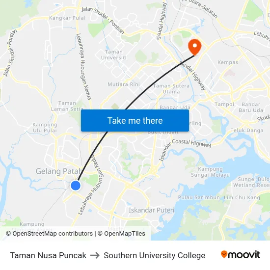 Taman Nusa Puncak to Southern University College map
