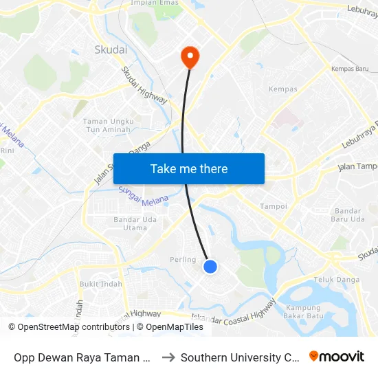 Opp Dewan Raya Taman Perling to Southern University College map