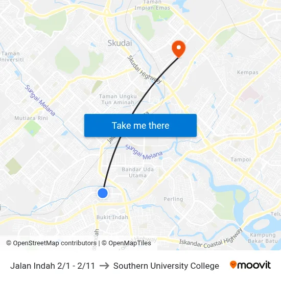 Jalan Indah 2/1 - 2/11 to Southern University College map