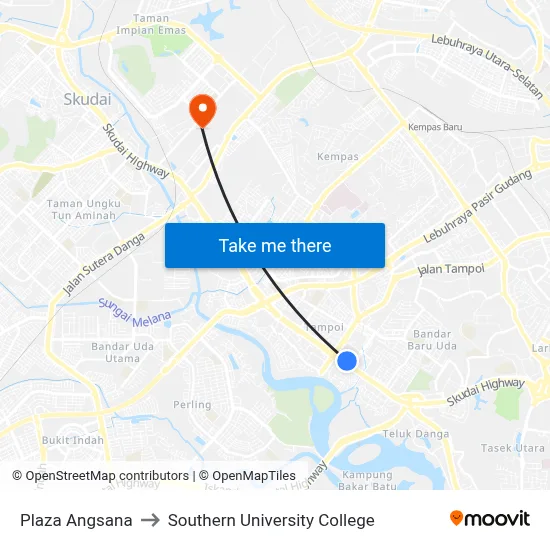Plaza Angsana to Southern University College map
