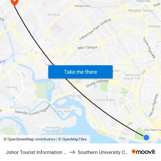 Johor Tourist Information Center to Southern University College map