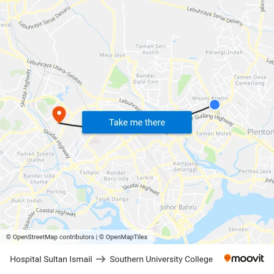 Hospital Sultan Ismail to Southern University College map