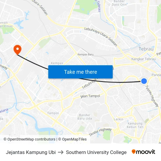 Jejantas Kampung Ubi to Southern University College map