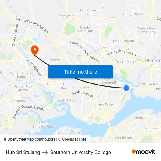 Hub Sri Stulang to Southern University College map