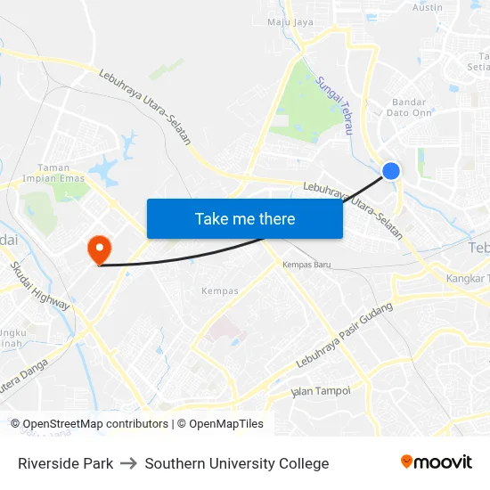Riverside Park to Southern University College map