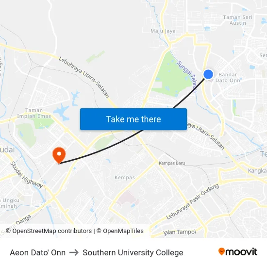 Aeon Dato' Onn to Southern University College map