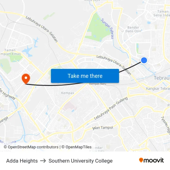 Adda Heights to Southern University College map