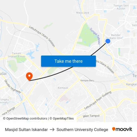 Masjid Sultan Iskandar to Southern University College map