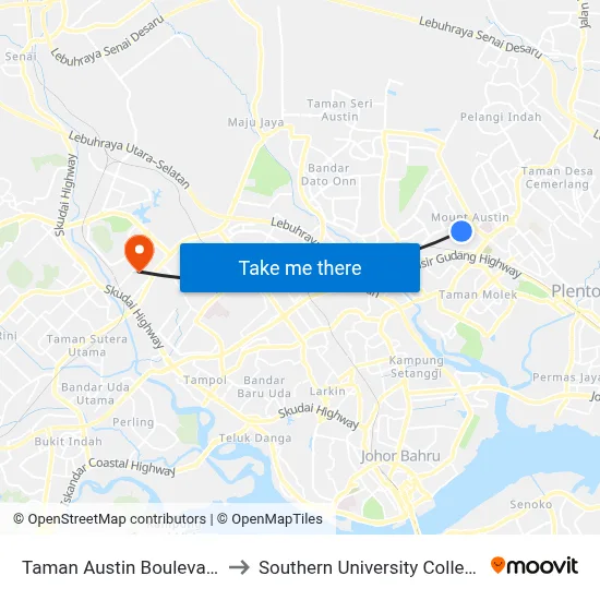 Taman Austin Boulevard to Southern University College map
