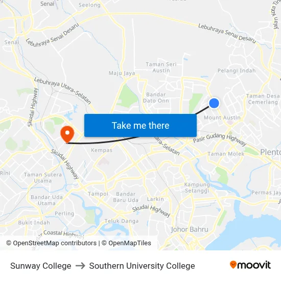 Sunway College to Southern University College map