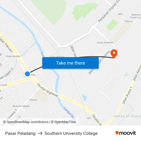 Pasar Peladang to Southern University College map