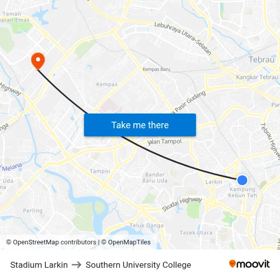 Stadium Larkin to Southern University College map