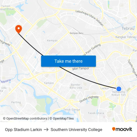 Opp Stadium Larkin to Southern University College map