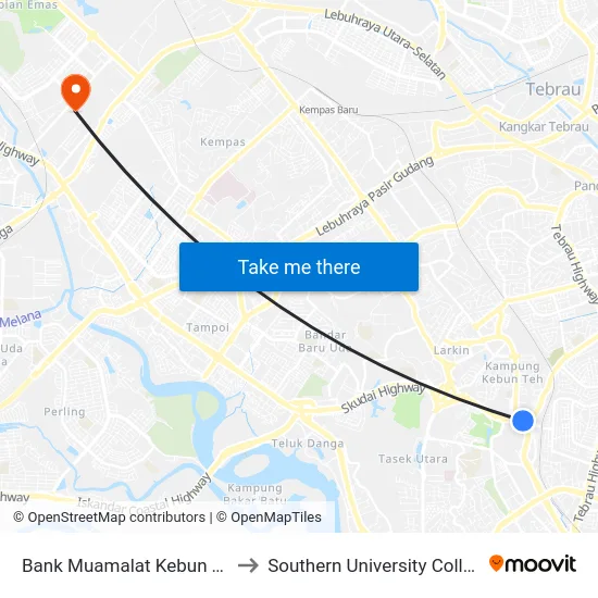 Bank Muamalat Kebun Teh to Southern University College map