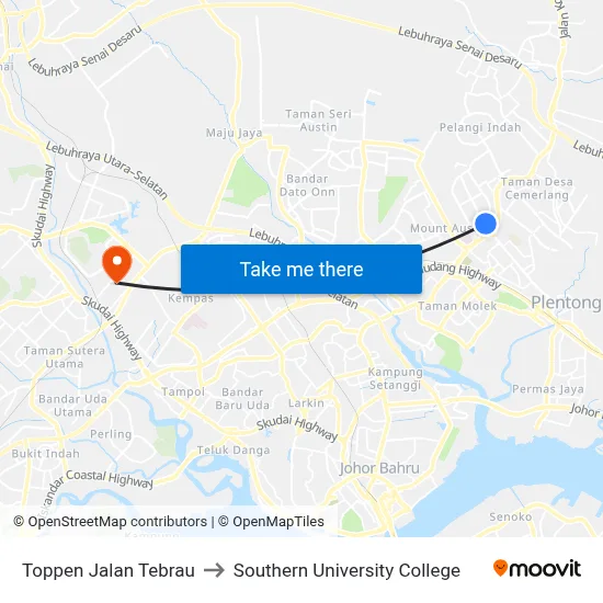 Toppen Jalan Tebrau to Southern University College map
