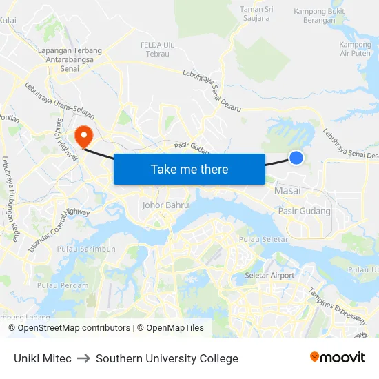 Unikl Mitec to Southern University College map