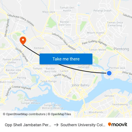 Opp Shell Jambatan Permas to Southern University College map