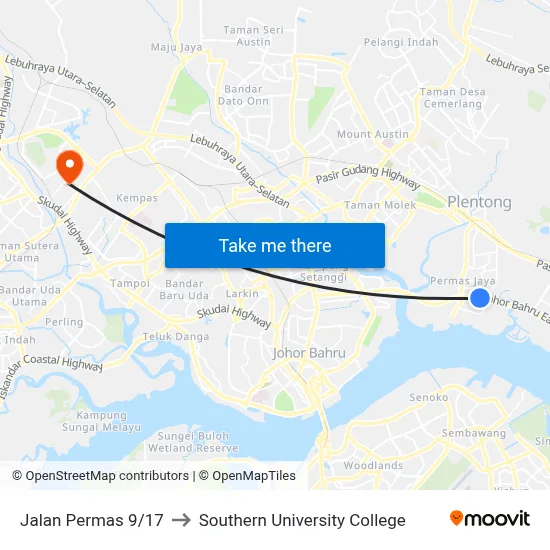 Jalan Permas 9/17 to Southern University College map