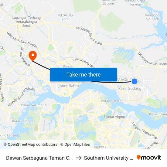 Dewan Serbaguna Taman Cendana 2 to Southern University College map