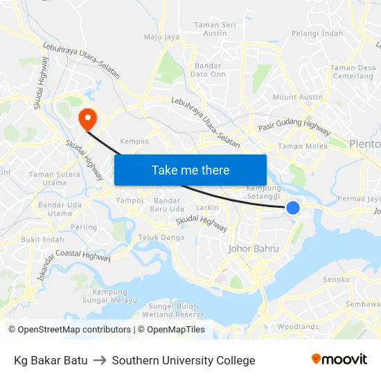 Kg Bakar Batu to Southern University College map