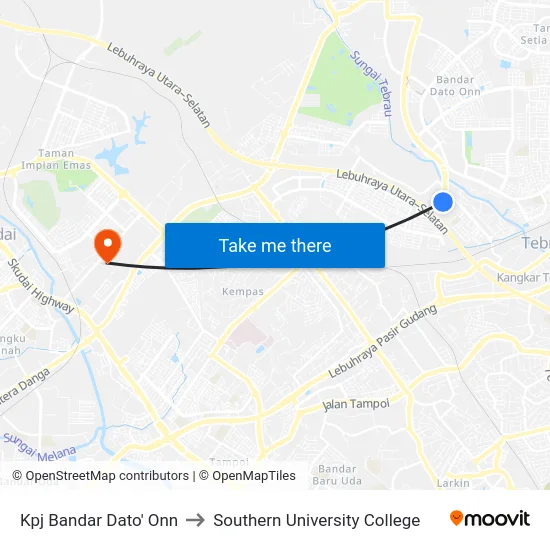 Kpj Bandar Dato' Onn to Southern University College map