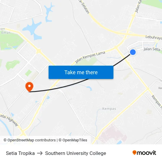 Setia Tropika to Southern University College map