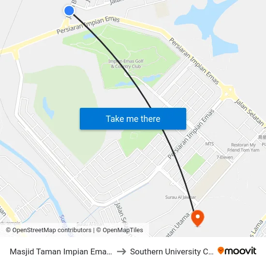 Masjid Taman Impian Emas (Opp) to Southern University College map