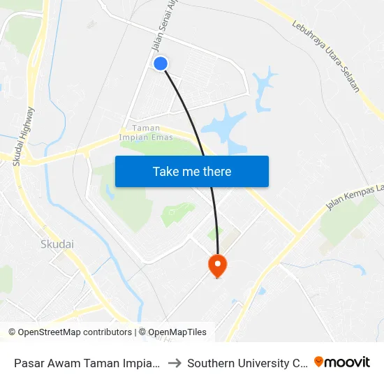 Pasar Awam Taman Impian Emas to Southern University College map