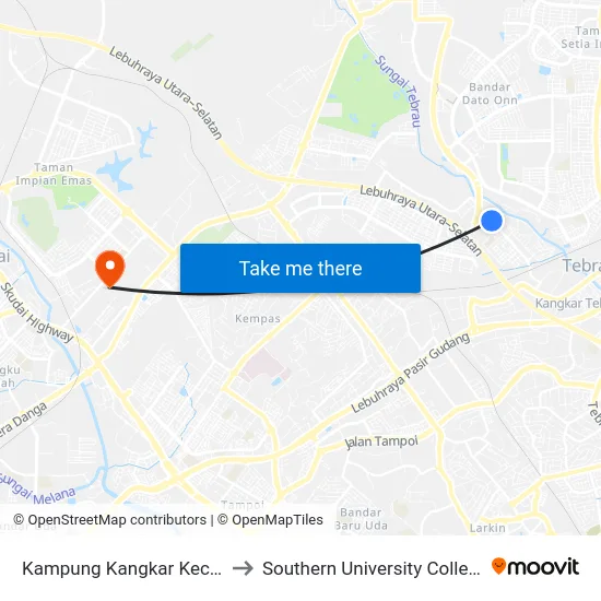 Kampung Kangkar Kechil to Southern University College map