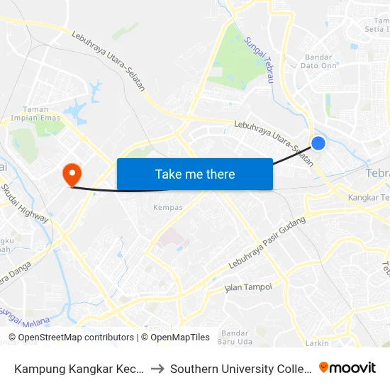 Kampung Kangkar Kechil to Southern University College map