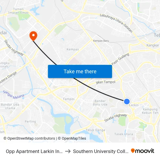 Opp Apartment Larkin Indah to Southern University College map