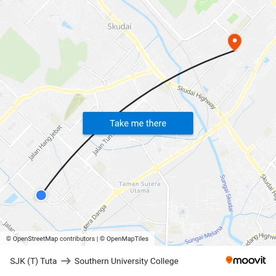 SJK (T) Tuta to Southern University College map