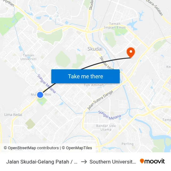 Jalan Skudai-Gelang Patah / Lotus Mutiar to Southern University College map