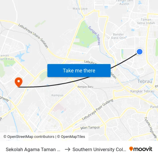 Sekolah Agama Taman Daya to Southern University College map