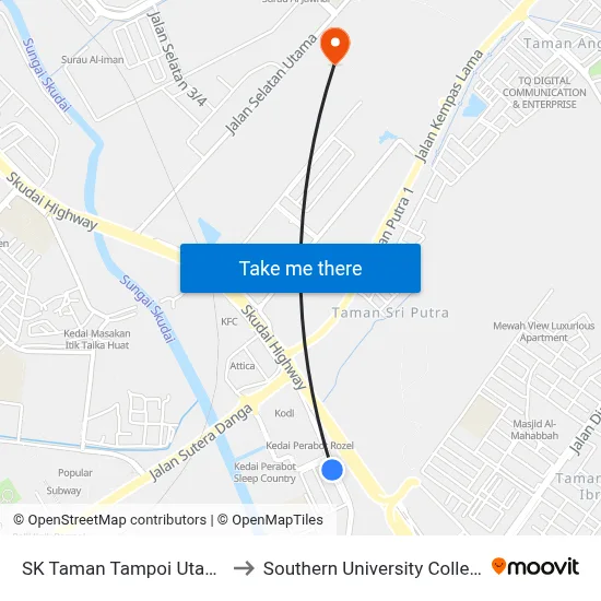 SK Taman Tampoi Utama to Southern University College map
