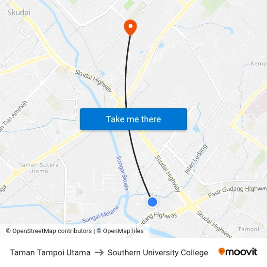Taman Tampoi Utama to Southern University College map