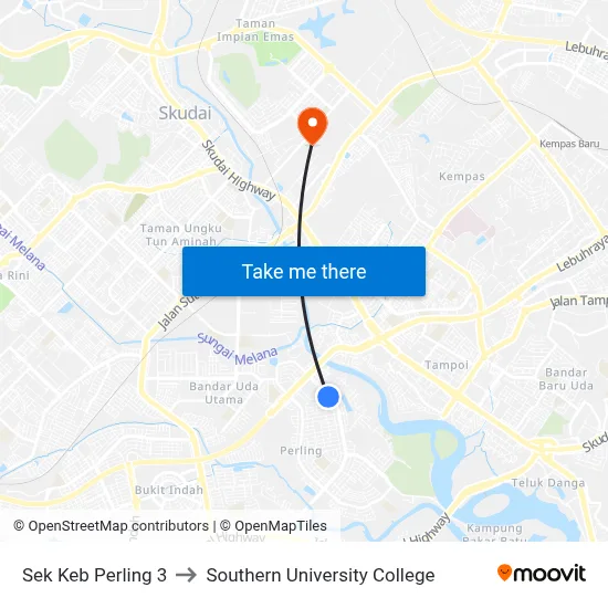 Sek Keb Perling 3 to Southern University College map