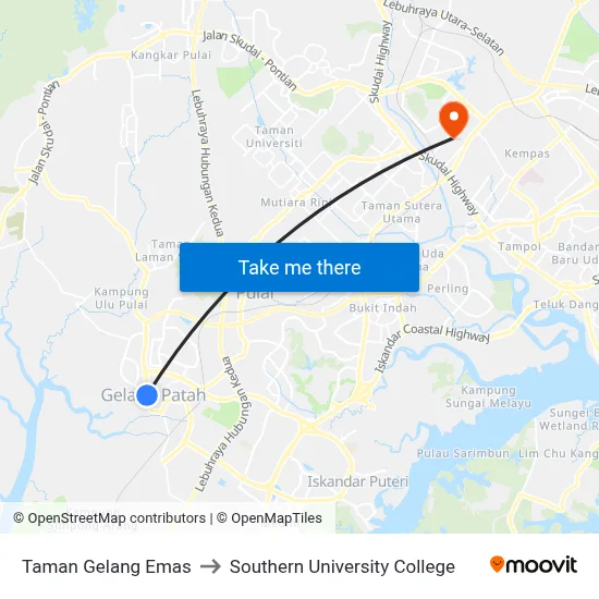 Taman Gelang Emas to Southern University College map