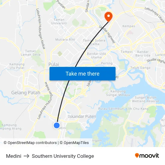 Medini to Southern University College map